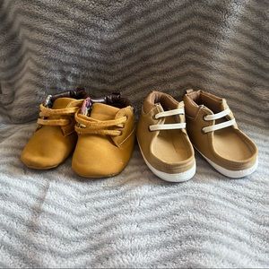 Two Pairs Baby Shoes Elastic Shoe String Tan 6-12 Months